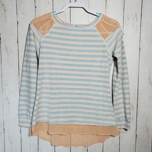 Maison Jules peach & Blue Chiffon Detail Sweater Size Small Polyester Cotton